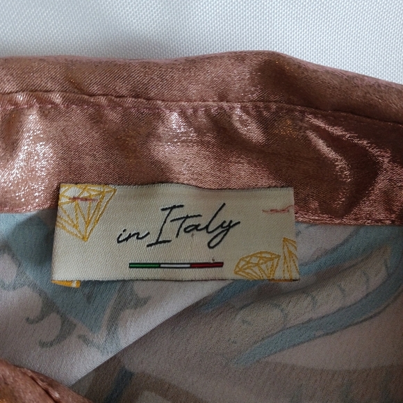 Size Medium/Large Womens In Italy Top Blouse Long Sleeve Metallic Pink Bold - Picture 5 of 6